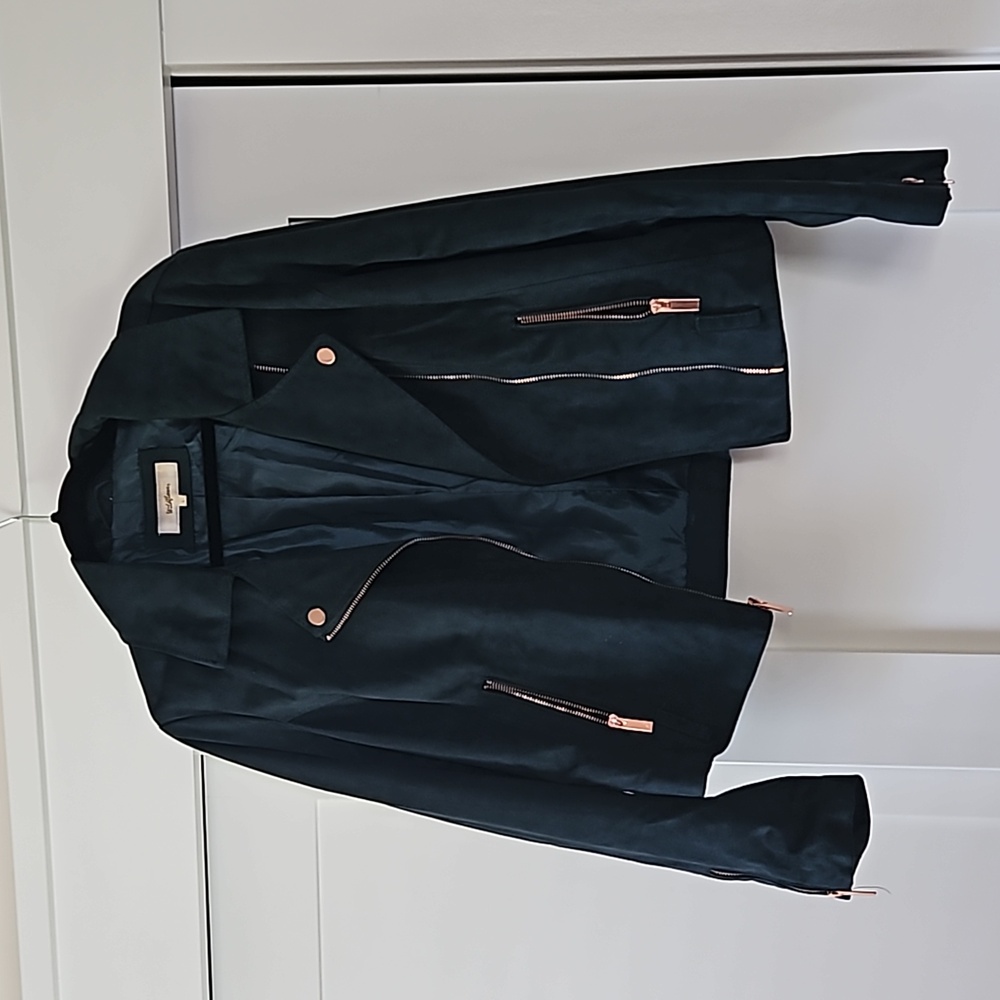 Hunter Green Faux Suede Wildflower Jacket Size Large
